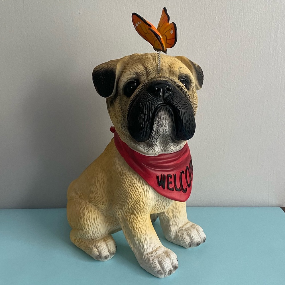 Pug with Butterfly Welcome Garden Figure